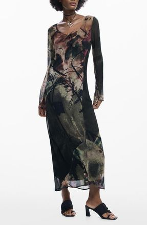Desigual Abstract Print Long Sleeve Dress in Black at Nordstrom, Size Medium