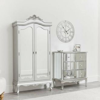 Melody Maison Mirrored Wardrobe & Chest Of Drawers - Tiffany Range in Silver