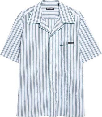 Dolce & Gabbana Stripe Crinkled Cotton & Silk Blend Poplin Camp Shirt in S8051 Rigato at Nordstrom, Size 41