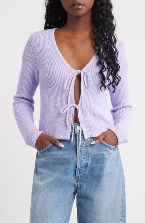 & Other Stories Tie Front Cotton Cardigan in Lilac Purple Light at Nordstrom Rack, Size X-Large
