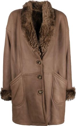 A.N.G.E.L.O. Vintage Cult 1980s faux-fur trimmed leather coat - women - Sheep Skin/Shearling - M - Brown