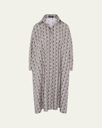 Eskandar Geometric-Print Cotton Midi Shirtdress