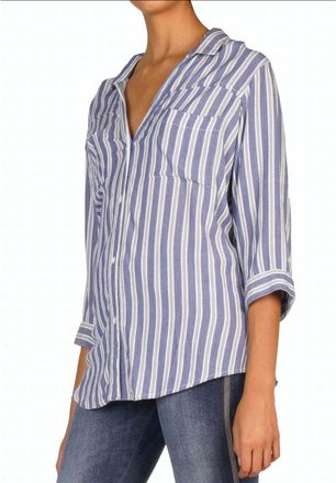 Elan Button Front Top In Blue Stripe