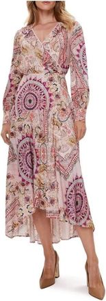 Guess Kleedjes, Dames, Roze, L, V-hals Jurk met Lange Mouwen