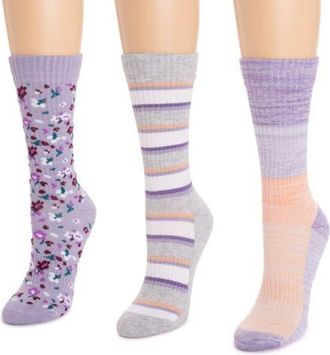 Muk Luks Cotton Rib Compression Crew Sock 3 Pair Pack in Lavendar at Nordstrom