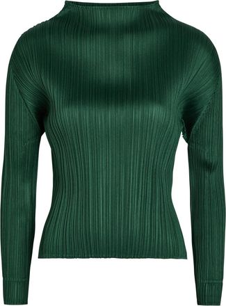 Pleats Please Issey Miyake Pleated Mock-neck Woven top - Dark Green - 3