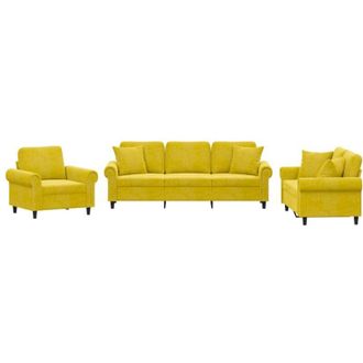 vidaXL Vidaxl - Juego De Sof&aacute;s Con Cojines 3 Piezas Terciopelo Amarillo