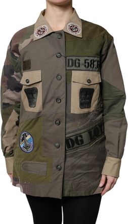 Dolce & Gabbana Womens Military Green Cotton Button Down Jacket Dark Clothing
