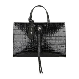John Richmond Borsa Tote Rettangolare con Stampa Coccodrillo e Zip Frontale - - Bags - Donna - Nero - ONE SIZE