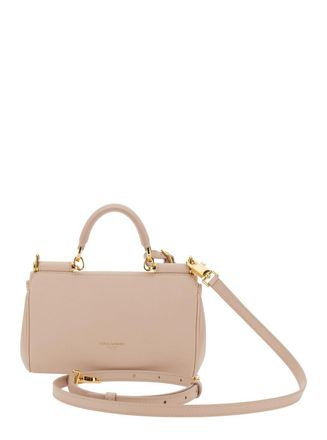 Dolce & Gabbana Womens Mini Crossbody Bag My Sicily Pink Leather Cotton Shoulder