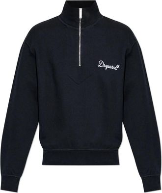 Dsquared2 Sweatshirt met logo - Dames - Vesten met rits - Zwart - XL - Katoen - Hoodies & sweatvesten