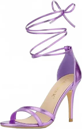 Allegra K Womens Open Toe Lace Up Stiletto Heels Sandals In Purple