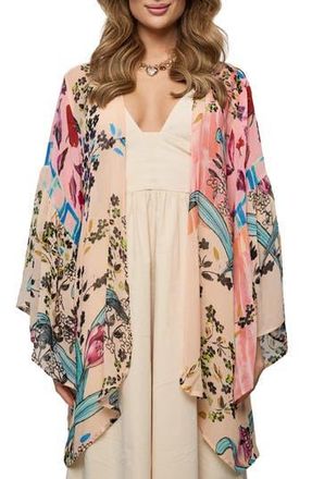 Saachi Floral Ruffle Sleeve Short Duster in Pink at Nordstrom Rack
