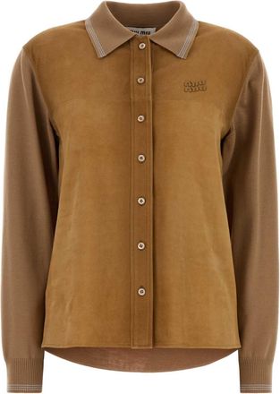 Miu Miu Camel Wool And Suede Cardigan