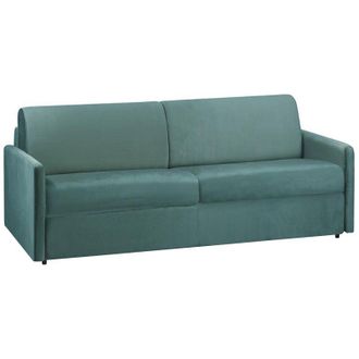 Vente-Unique Divano letto 4 posti express in velluto verde smeraldo con seduta memory foam - Rete a doghe larghe 160 cm - Materasso 14 cm - CALIFE