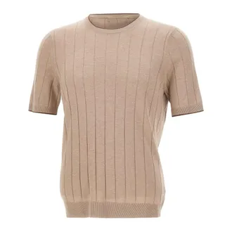Gran Sasso Round-neck Knitwear, male, Beige, Size: 2XL Maxi Ribbed Round-neck Knit