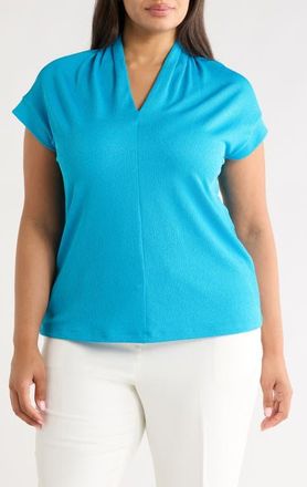 Kasper V-Neck Stretch Crepe Top in Bright Azul at Nordstrom, Size 3X