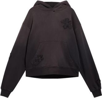 Nahmias Distressed Studded Patch Hoodie in Aged Black Terry at Nordstrom, Size X-Large