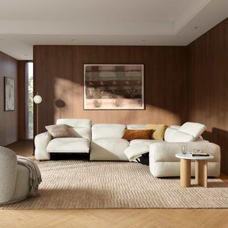 Castlery Modular Leather Wide Arm Chaise Sectional Sofa with Hidden Recliner Controls - White | Jaron by Castlery, Top Grain Leather, Modern Recliner