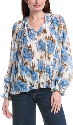 Alberta Ferretti Philosophy Smocked Tie Neck Printed Plisse Blouse
