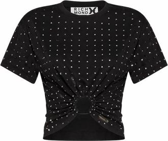 John Richmond T-shirt met decoratieve applicaties en geplooide details in het midden - Dames - T-shirts - Zwart - XS - Tops