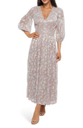 Marina Rossini Metallic Floral Cocktail Dress in Blush at Nordstrom Rack, Size Large