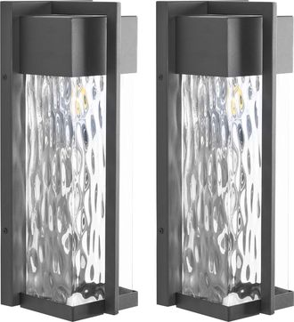 Beliani Conjunto De 2 L&aacute;mparas De Pared Exterior De Metal Estilo Moderno Puerta Principal Porche Negro Malki