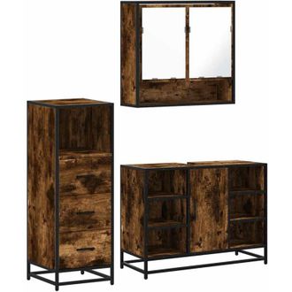 vidaXL Set De Muebles Ba&ntilde;o 3 Pzas Madera Contrachapada Roble Ahumado Vidaxl