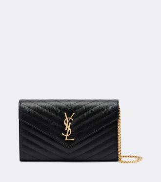 Saint Laurent Cassandre matelass&eacute; leather wallet on chain
