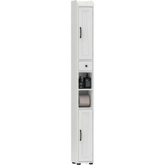 HOMCOM Tall Bathroom Storage Cabinet Slim Bathroom Cabinet with Drawer White