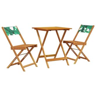 Berkfield Home 3 Piece Bistro Set Leaf Pattern Fabric & Solid Wood in Tan
