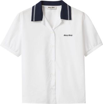 Miu Miu logo-embroidred poplin shirt - women - Cotton - 36 - White