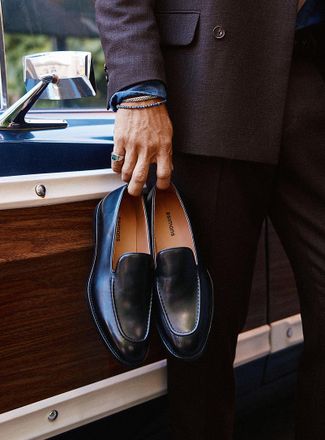 Simons Mens Black Venetian loafers Men