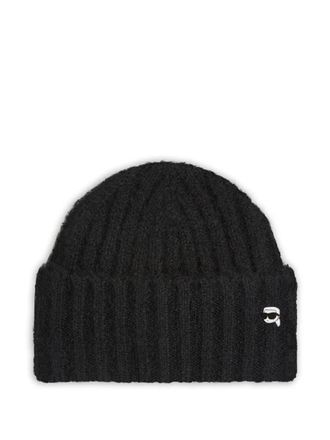 Karl Lagerfeld Ikon ribbed-knit beanie hat - women - Polyester/Viscose/Polyamide/Metallic Fibre/Elastane - One Size - Black