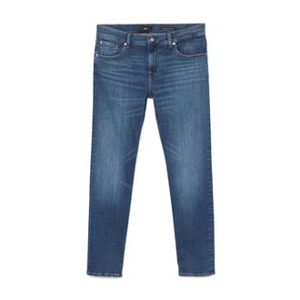 7 For All Mankind Slim-fit Jeans, male, Blue, Size: W38 Blue Indigo Jeans with Embroidered Motif