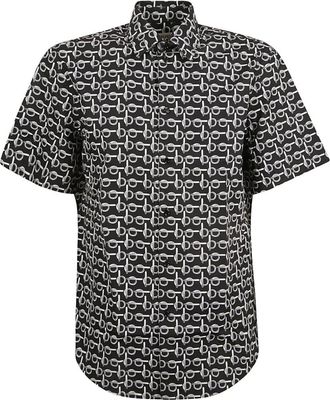 Burberry All Over Print Shirt - Heren - Korte mouwen Overhemden - Zwart - S - Katoen - Overhemden