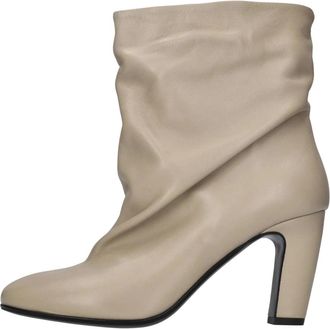 Strategia Hoge Hakken Enkellaarsjes - Dames - Laarzen met Hak - Beige - 40 EU - Leer - Schoenen
