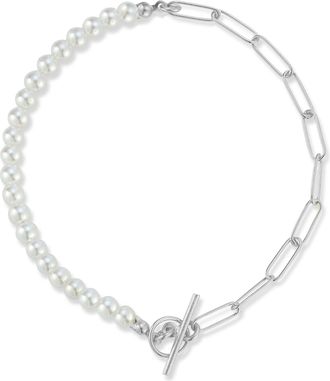 Glaze Jewelry Sterling Silver Cultured Pearl & Paperclip Toggle Bracelet