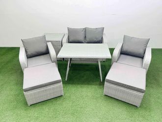 Fimous PE Wicker Rattan Garden Furniture Set Reclining Chair Side Table in Light Grey