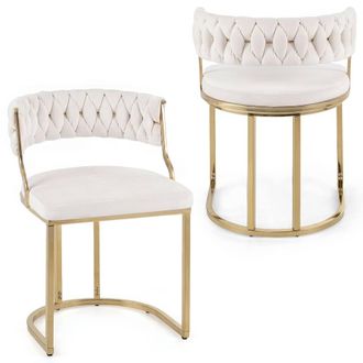 Costway Costway 2PCS Velvet Dining Chairs Modern Woven Upholstered Accent Chairs in White