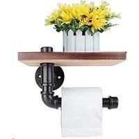 OEM Portarrollos De Papel Higi&eacute;nico, Estante Decorativo De Pared, Estilo Industrial, Tubo De Acero Con Estante De Madera Para La Decoraci&oacute;n Del Ba&ntilde;o