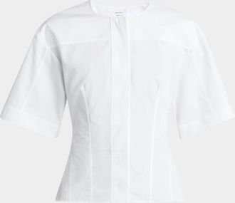 Alexander McQueen Short-Sleeve Corset Seamed Poplin Blouse