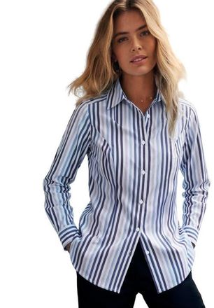 Jessica London Stretch Poplin Shirt in Blue Multi Stripe at Nordstrom, Size 36
