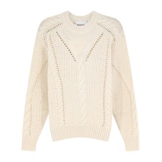 Isabel Marant Truien & Vesten, Dames, Beige, XS, Wol, Ribbed Crewneck Cable Sweater