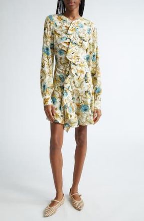 Ulla Johnson Salima Ruffle Long Sleeve Silk Minidress in Floral at Nordstrom Rack, Size 14