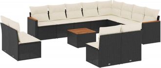 vidaXL Set De Sof&aacute;s De Jard&iacute;n Y Cojines 13 Pzas Rat&aacute;n Sint&eacute;tico Negro Vidaxl