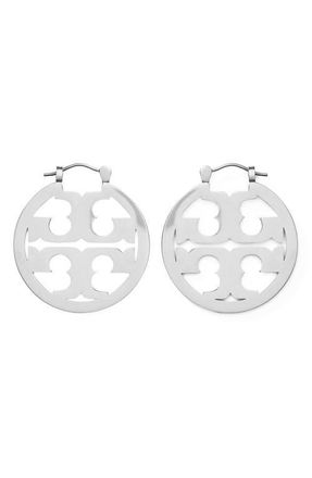 Tory Burch Small Icon Hoop Earrings in Tory Silver at Nordstrom