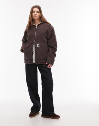 Carhartt Work in Progress OG Mitch - Giacca marrone scuro con cappuccio e fodera in montone