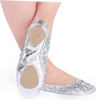 Yarnow 1 Pair Silver Anti Slip Sequin Round Plate Latin Dance Shoes Size L 38 39 Ballet Socks Compatible Durable Non Slip Dancing Practice Shoes