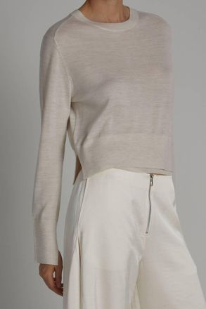 Staud Elodie Layered Crewneck Knit Sweater In Ivory